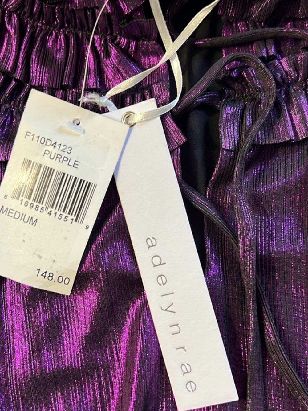 ADELYN RAE BARBARA METALLIC RUFFLED MIDI DRESS NWT - Picture 6 of 9
